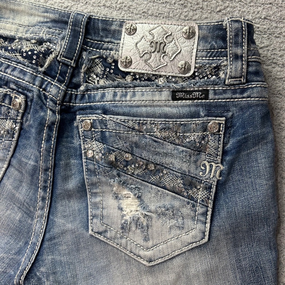 Miss Me Skinny Jeans Mid Rise Embellished Blue 29 Y2K McBling Western Boho Rodeo